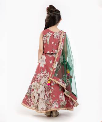 100% Pure Linen Lehenga Set With Heavy Embellised Blouse And Contrast Dupatta   4