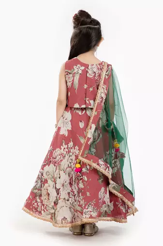 100% Pure Linen Lehenga Set With Heavy Embellised Blouse And Contrast Dupatta  
