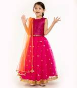 Red Sequin Blouse With Sequin Embroidere Skirt And Contrast Dupatta