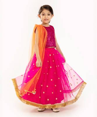 Red Sequin Blouse With Sequin Embroidere Skirt And Contrast Dupatta 2