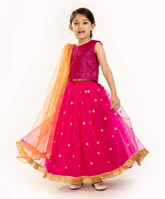 Red Sequin Blouse With Sequin Embroidere Skirt And Contrast Dupatta 3