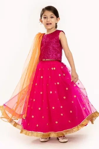 Red Sequin Blouse With Sequin Embroidere Skirt And Contrast Dupatta