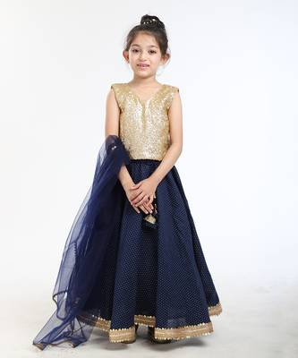 Gold Sequin Blouse And Heavy Embellished Printed Linen Skirt With Tonal Dupatta 1