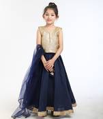 Gold Sequin Blouse And Heavy Embellished Printed Linen Skirt With Tonal Dupatta