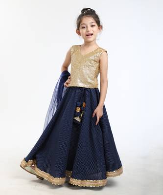 Gold Sequin Blouse And Heavy Embellished Printed Linen Skirt With Tonal Dupatta 2