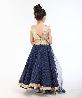 Gold Sequin Blouse And Heavy Embellished Printed Linen Skirt With Tonal Dupatta 3