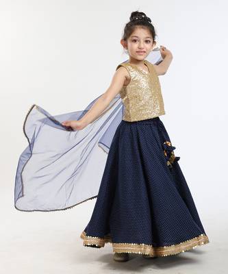 Gold Sequin Blouse And Heavy Embellished Printed Linen Skirt With Tonal Dupatta 5