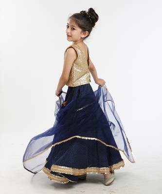 Gold Sequin Blouse And Heavy Embellished Printed Linen Skirt With Tonal Dupatta 6