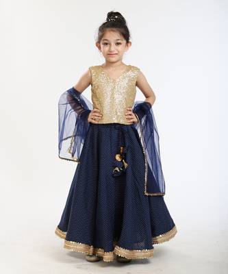 Gold Sequin Blouse And Heavy Embellished Printed Linen Skirt With Tonal Dupatta 7
