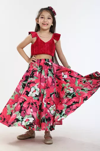 100% peached cotton printed lehenga set