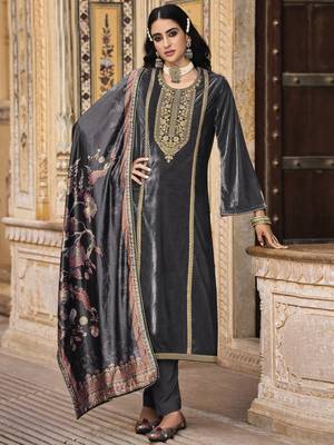 Grey embroidered velvet salwar 1
