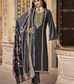 Grey embroidered velvet salwar