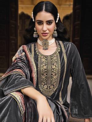 Grey embroidered velvet salwar 2