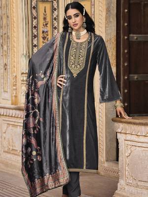 Grey embroidered velvet salwar 3