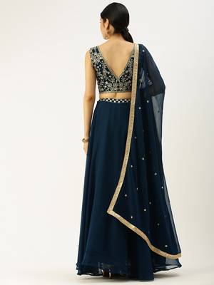 Navy Blue Traditional Lehenga Choli Set for Bridesmaid 2