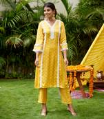 Yellow Bandhani Crochet Lace Kurta