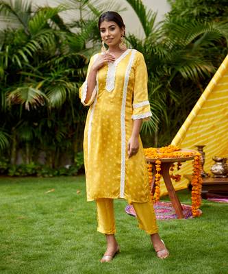 Yellow Bandhani Crochet Lace Kurta 6