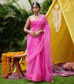 Fuschia Organza Leheriya Saree