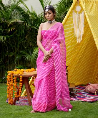 Fuschia Organza Leheriya Saree 2