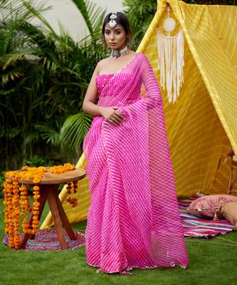 Fuschia Organza Leheriya Saree 6