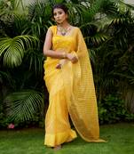 Yellow Organza Leheriya Saree