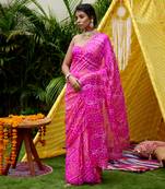 Fuschia Bandhani Saree