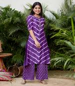 Purple Leheriya Kurta Set With Pallazos