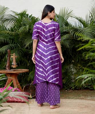 Purple Leheriya Kurta Set With Pallazos 3