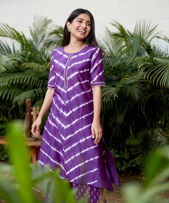 Purple Leheriya Kurta Set With Pallazos 5