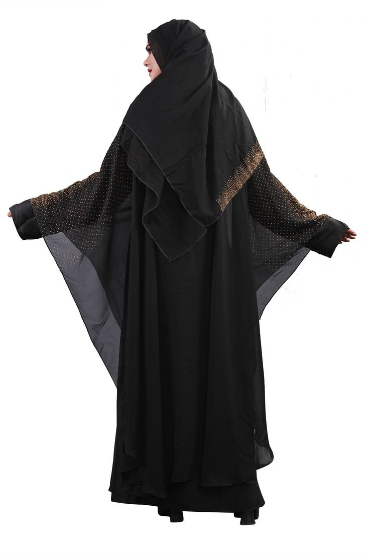 Khadija Fashion, Women's Abaya|Burqa, Soft Imported Fabric, With Stone Work.(Golden)