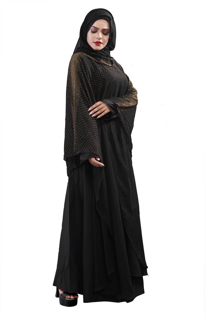Khadija Fashion, Women's Abaya|Burqa, Soft Imported Fabric, With Stone Work.(Golden)