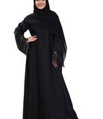 Khadija Fashion Classic Dark Black With Lace Work Sleeves Burqa|Abaya For Women|Girls.(Black)