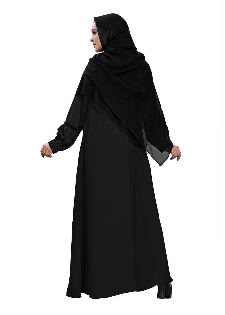 Khadija Fashion, Modesty Elastic Sleeves With Black Pearls Worked On Abaya|Burqa For Girls|Women.