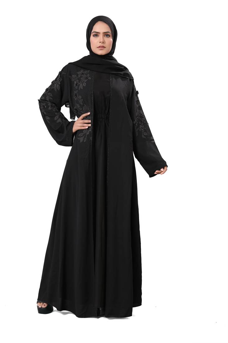 Khadija Fashion, New Arrivals Brush Print Dubai Abaya|Burqa|Burkha For Women|Girls Colour - Black Pack Of 1
