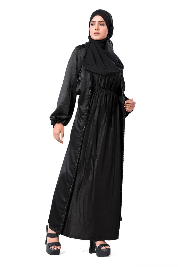 Khadija Fashion, New Arrivals Handmade Front Open Dubai Abaya|Burqa For Women|Girls Colour - Black Pack Of 1