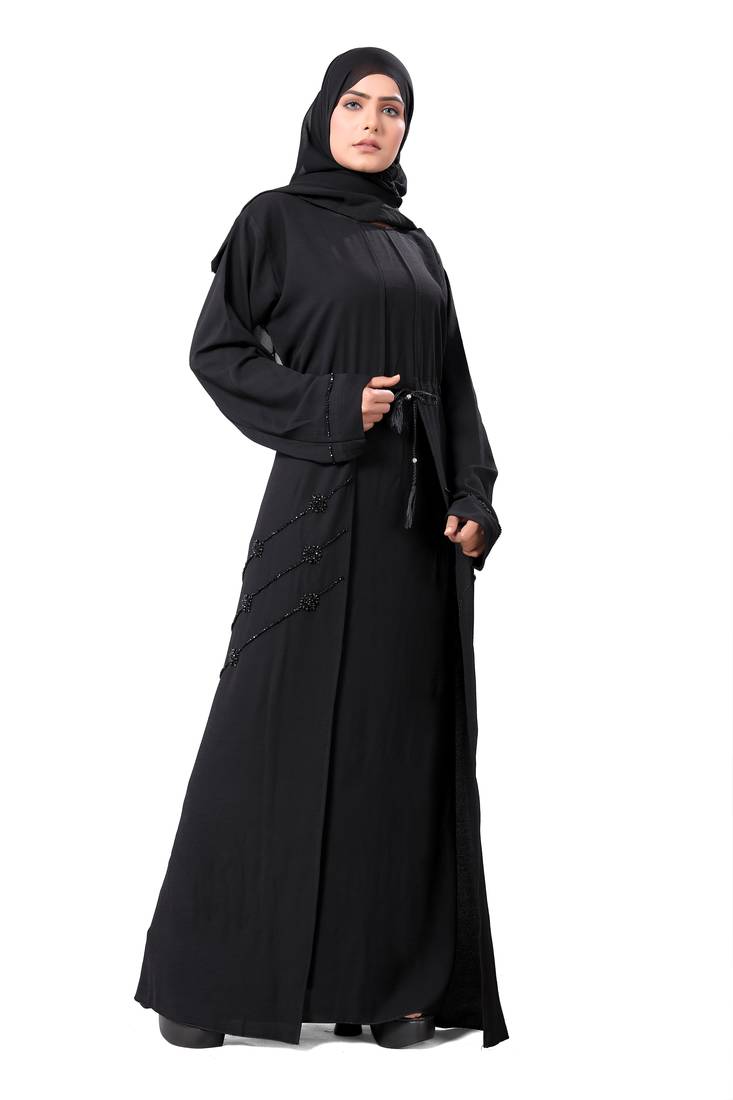 Khadija Fashion, New Arrivals Front Open Cross Design Dubai Abaya|Burqa For Women|Girls Colour - Black Pack Of 1