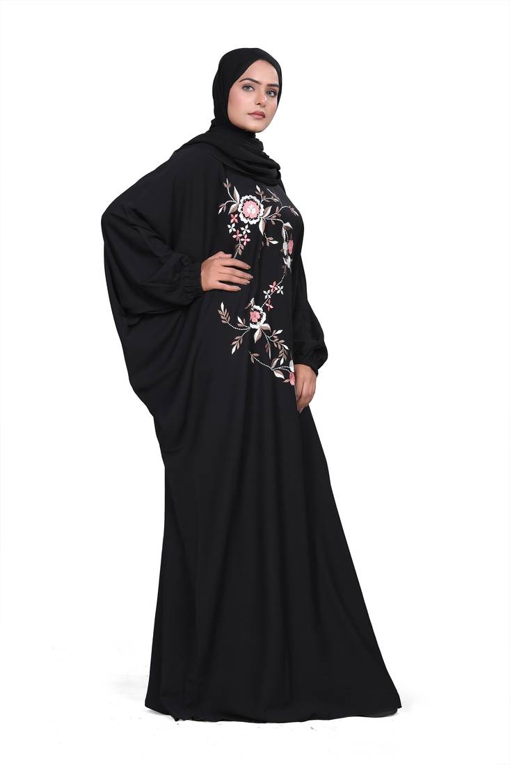 Khadija Fashion, New Arrivals Embroidery Work On Chest Dubai Abaya|Burqa For Women|Girls Colour - Black Pack Of 1