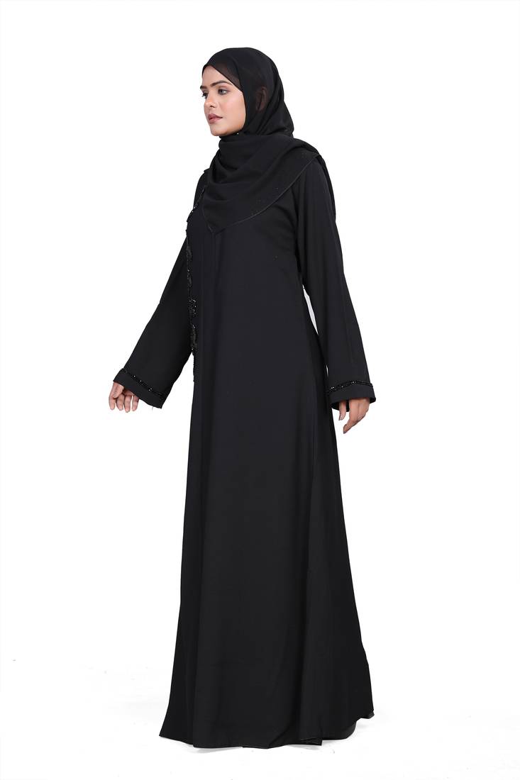 Khadija Fashion, New Arrivals Handmade Black Flowers Dubai Abaya|Burqa For Women|Girls Colour - Black Pack Of 1