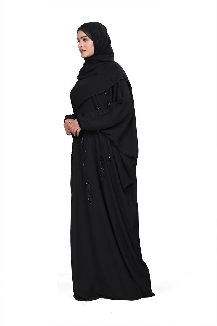Handmade Black Work Design Free Size Dubai Abaya|Burqa For Women|Girls Colour - Black Pack Of 1