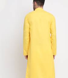 Men Cotton Yellow Solid Kurta Only