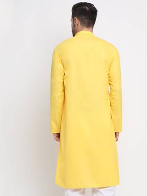 Men Cotton Yellow Solid Kurta Only 2