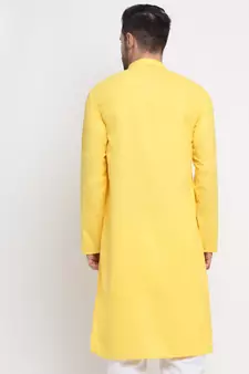 Men Cotton Yellow Solid Kurta Only