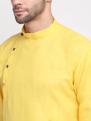 Men Cotton Yellow Solid Kurta Only 4