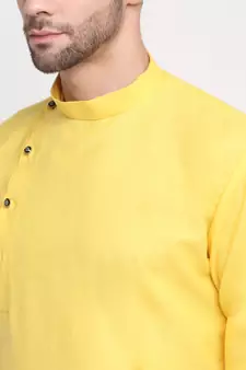 Men Cotton Yellow Solid Kurta Only