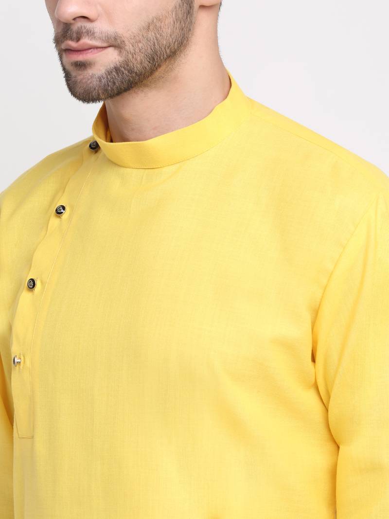 Men Cotton Yellow Solid Kurta Only