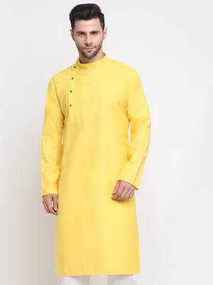 Men Cotton Yellow Solid Kurta Only 1