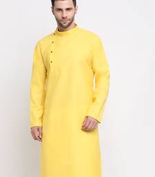 Men Cotton Yellow Solid Kurta Only