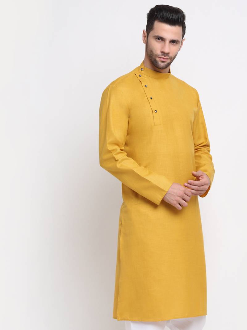 KRAFT INDIA Men Cotton Mustard Solid Kurta Only