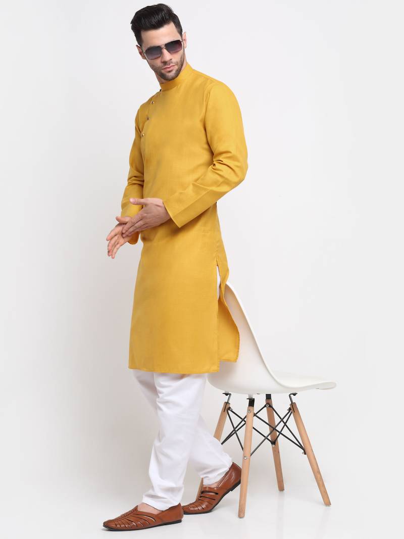 KRAFT INDIA Men Cotton Mustard Solid Kurta Only