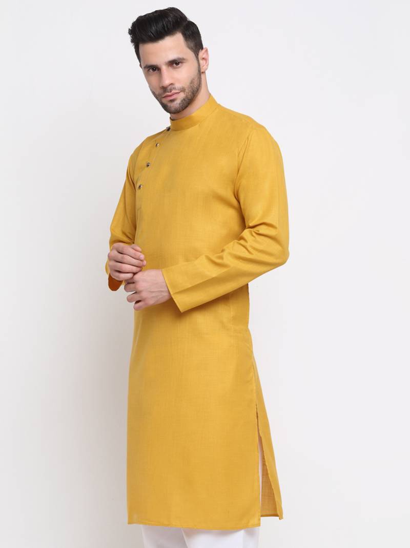KRAFT INDIA Men Cotton Mustard Solid Kurta Only